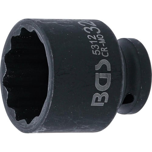 Douille à Choc 12,5 mm (1/2) 32 mm - Douze Pans - Puissance et Précision, Acier, Pro - D-Work