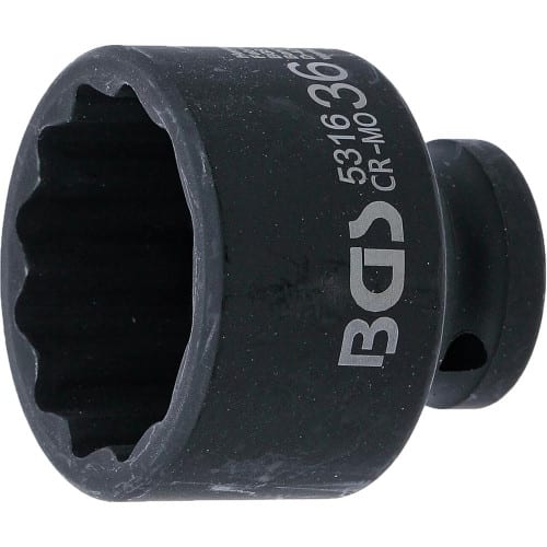 Douille à Choc 12,5 mm (1/2) 36 mm - Douze Pans - Puissance et Précision, Acier - D-Work