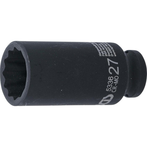 Douille à Choc Longue 12,5 mm (1/2) - 27 mm, Douze Pans - Résistante et Précise, Acier, Zones Difficiles - D-Work