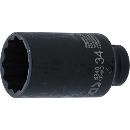 Douille à Choc Longue 12,5 mm (1/2) - 34 mm, Douze Pans - Puissance et Précision, Acier - D-Work