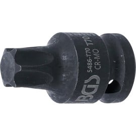 Douille à Embouts à Choc 42 mm - 12,5 mm (1/2), Profil Torx T70, Résistante et Précise, Acier - D-Work