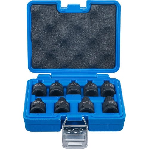 Douille à Embouts à Choc 12,5 mm (1/2) - Denture Multiple Intérieure XZN M4-M16 - 9 pcs, Résistante et Polyvalente - D-Work