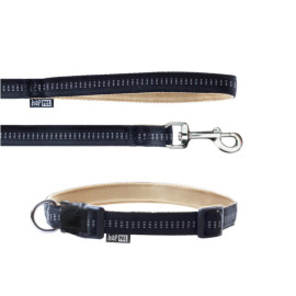 Laisse et collier Soft Style 1,5 cm taille M (27 à 42 cm) x L. 120 cm en nylon Beige/Noir pour chien - JB42 - Happet