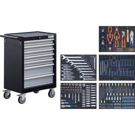 Servante d Atelier 7 Tiroirs - 246 Outils Complets - Rangement Robuste et Mobile pour Atelier, Acier - D-Work