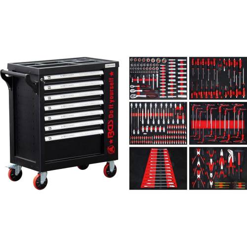 Servante d'Atelier 7 Tiroirs 1 Porte Latérale - 250 Outils Complets - Organisation et Efficacité - D-Work