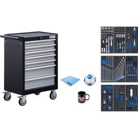 Servante d Atelier 7 Tiroirs - 120 Outils Complets - Rangement Robuste et Mobile, Acier, Pro - D-Work