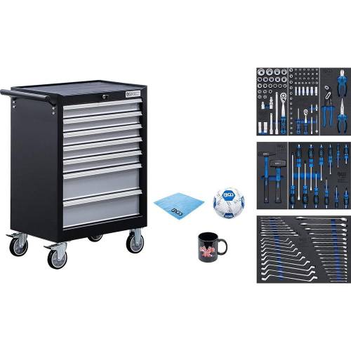 Servante d Atelier 7 Tiroirs - 129 Outils Complets - Rangement Robuste et Mobile, Acier, Pro - D-Work
