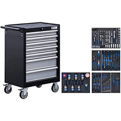 Servante d Atelier 7 Tiroirs - 227 Outils Complets - Rangement Organisé et Pratique, Acier, Pro - D-Work