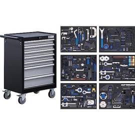 Servante d'Atelier 7 Tiroirs - 223 pcs Coffrets de Calage - Organisation et Mobilité Optimales - D-Work