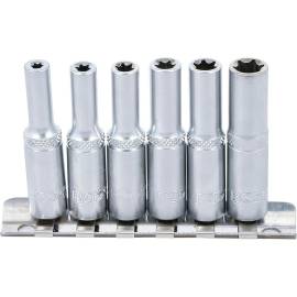 Jeu de Douilles Profil E Longues 6,3 mm (1/4) E4 - E10 - 6 pcs - Précision et Durabilité, Acier - D-Work