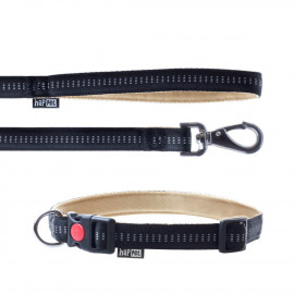 Soft Style 2 cm lead and collar size L (33 to 53 cm) x L. 120 cm in Beige/Black nylon for dogs - JB43 - Happet