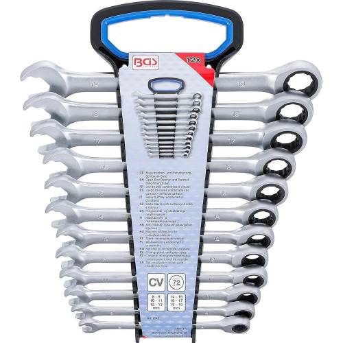 Jeu de Clés Combinées à Cliquet 8-19 mm - 12 pcs - Acier Résistant - Travail Efficace et Précis - D-Work
