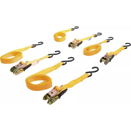 Sangles à Cliquet 4 pcs 5 m x 25 mm - Crochets Robustes - Fixation Sécurisée et Pratique, Acier - D-Work