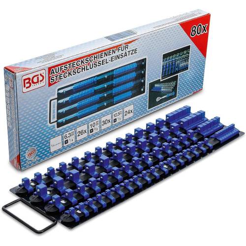 Jeu de Rails pour Douilles avec 80 Clips - Pour Douilles 6,3 mm, 10 mm, 12,5 mm - Organisation et Accessibilité - D-Work