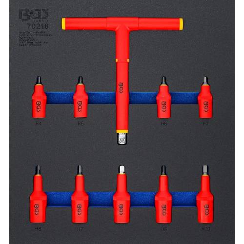 Insert de Servante d’Atelier 2/3 - Jeu de 10 Douilles à Embouts VDE 4-10 mm - 3/8 et 1/2 - Sécurité et Polyvalence - BGS
