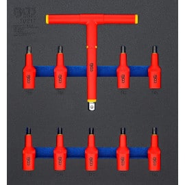 Jeu de 10 Douilles à Embouts VDE 12,5 mm (1/2) Profil T Torx T20-T55 - Insert Servante d'Atelier 2/3 - Sécurité - D-Work