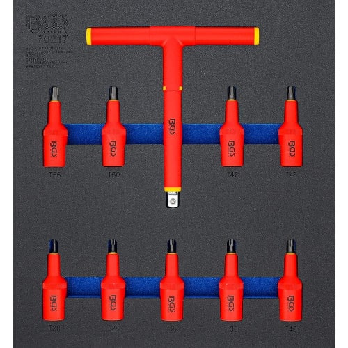 Jeu de 10 Douilles à Embouts VDE 12,5 mm (1/2) Profil T Torx T20-T55 - Insert Servante d'Atelier 2/3 - Sécurité - D-Work