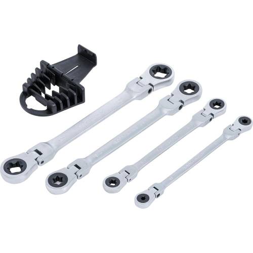 Jeu de Clés Annulaires à Cliquet Doubles Pliables E6-E24 - 4 pcs, Têtes Polygonales Profil E - Précision et Maniabilit - D-Work