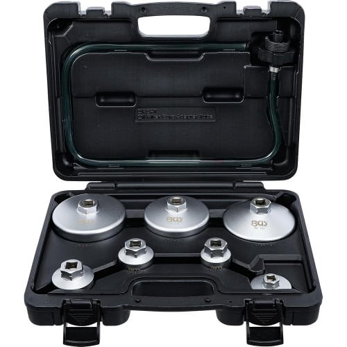 Jeu de Clés à Filtres Cloches 8 pcs - Tuyau de Vidange Inclus - Compatible VAG, BMW, Citroën, Peugeot, Ford, Mercedes-B - D-Work