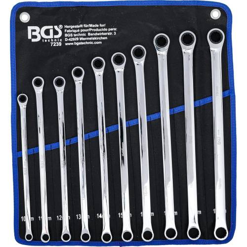 Jeu de Clés Polygonales à Cliquet Extra Longues 10 pcs 10-19 mm - Acier Résistant - Précision et Confort d Utilisation - D-Work