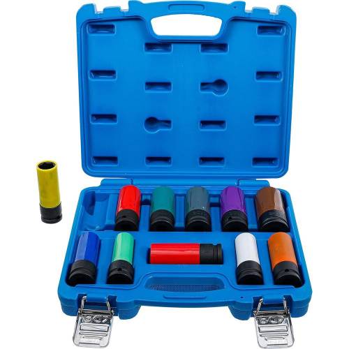 Jeu de Douilles de Puissance 12,5 mm (1/2 ) 15-27 mm - 11 Pièces avec Protection et Vis de Roue Spéciales - , Résistance e - BGS