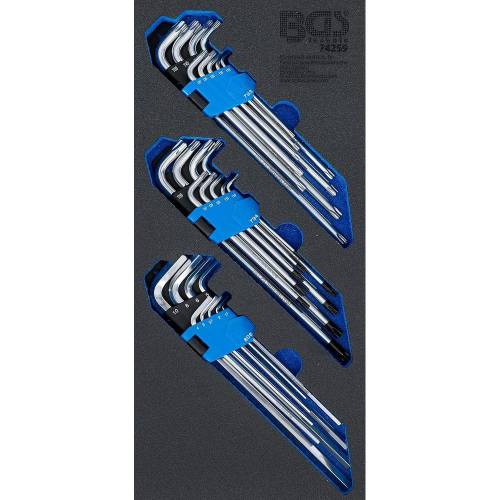 Insert de Servante d'Atelier 1/3 - Jeu de 27 Clés Allen Extra Longues Profil T Torx - Six Pans Intérieurs avec Perçage - D-Work