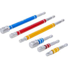 Jeu d’Adaptateurs pour Visseuses 6 pcs - Hexagone mâle 6,3 mm, Femelle 6,3/10/12,5 mm - Longueur 75-150 mm - Polyvalence e - BGS