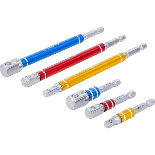 Jeu d'Adaptateurs pour Visseuses 6 pcs - Hexagone mâle 6,3 mm, Femelle 6,3/10/12,5 mm - L. 75-150 mm - Polyvalence e - D-Work