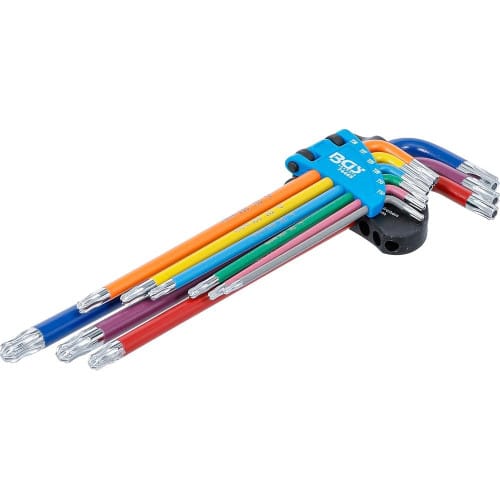Jeu de Clés Allen Multicolore - 9 Pièces Extra Longues T10-T50 - Profil T Torx avec Perçage et Tête Sphérique - Précision - BGS