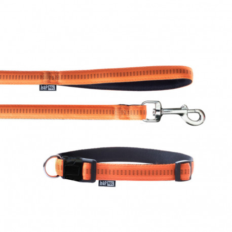 Laisse et collier Soft Style 1,5 cm taille M (27 à 42 cm) x L. 120 cm en nylon Orange/Noir pour chien - JP42 - Happet