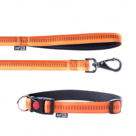 Soft Style 2 cm lead and collar size L (33 to 53 cm) x L. 120 cm in Orange/Black nylon for dogs - JP43 - Happet