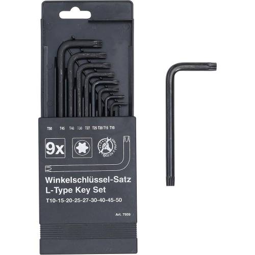 Jeu de Clés Allen Profil en T Torx T10-T50 - 9 pcs - Acier Résistant et Pratique - D-Work