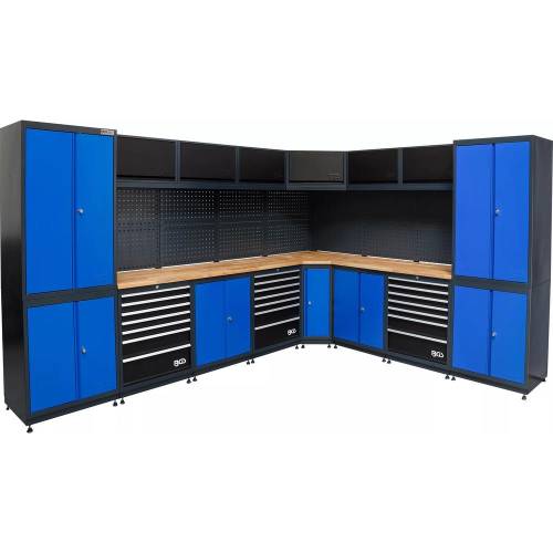 Système d Unité Murale Atelier Bois 8 Modules - 58 x 202.5 x 9 cm - Rangement Modulable et Pratique - D-Work