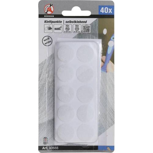 Points Auto-Agrippants Autocollants Blanc - Lot de 40 pcs - Fixation Pratique et Réutilisable, Nylon - D-Work