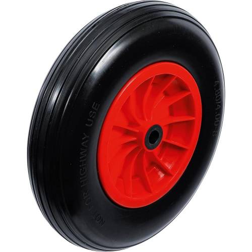 Roue de Brouette 400 mm - PU Rouge/Noir - Résistante et Durable - Roulement - D-Work