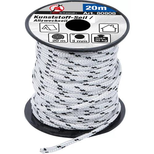 Corde Plastique Universelle 3 mm x 20 m - Noir et Blanc - Résistante et Polyvalente - D-Work