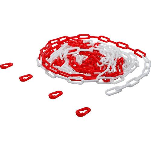 Chaîne de Barrage 7,5 m - 4 Mousquetons, Plastique Rouge/Blanc - Sécurité et Signalisation - BGS