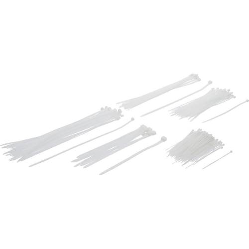 Assortiment de Colliers Plastique Blanc - 250 Pièces, Diverses Tailles - Résistants et Polyvalents pour Fixation - BGS