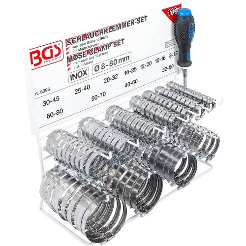 Assortiment de 111 Colliers Inoxydables - Sur Tableau - Résistants et Durables, Acier, Pro - D-Work