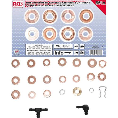 Assortiment de Joints en Cuivre pour Injecteur 551 pièces - Cuivre - Étanchéité Fiable et Durable - BGS