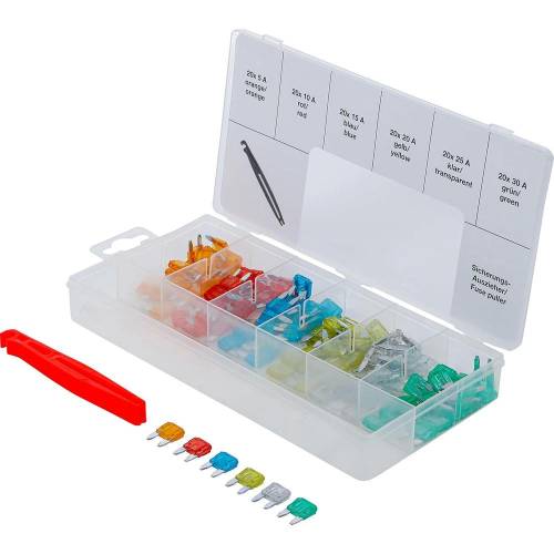 Assortiment de Fusibles Mini 121 pcs - l. 11,2 cm, H. 3,3 cm, Prof. 22,9 cm - Variété Complète pour Prot - D-Work