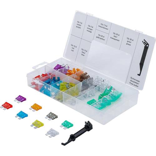 Assortiment de Fusibles Auto 97 pcs - l. 11,1 cm, H. 3,1 cm, Prof. 22,6 cm - Variété Complète pour Prote - D-Work