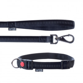 Soft Style 2 cm leash and collar size L (33 to 53 cm) x L. 120 cm in Black reflective nylon for dogs - JR43 - Happet