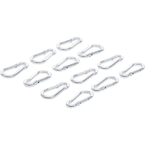 Assortiment de Crochets Mousquetons 5 x 50 mm - 12 Pièces, Acier Résistant - Fixation Polyvalente et Sécurisée - BGS