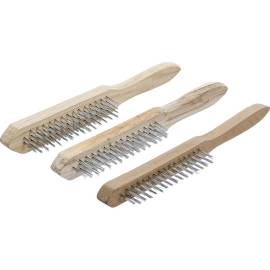 Jeu de Brosses à Fil d’Acier 3 Pièces - Manche en Bois, 2-3-4 Rangées - Nettoyage et Décapage Efficace - BGS