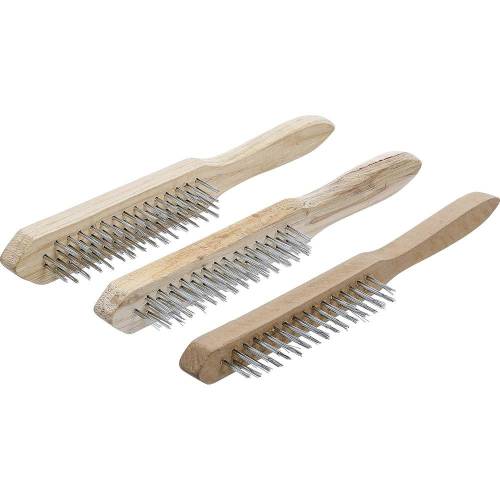 Jeu de Brosses à Fil d’Acier 3 Pièces - Manche en Bois, 2-3-4 Rangées - Nettoyage et Décapage Efficace - BGS