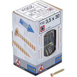 Vis Multifonctions Profil en T Torx T10 3,5 x 30 mm - Lot de 200 pcs - Fixation Polyvalente et Résistante - D-Work