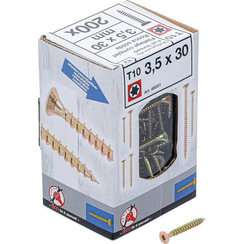 Vis Multifonctions Profil en T Torx T10 3,5x30 mm - Lot de 200 Pièces - Fixation Polyvalente et Résistante - BGS