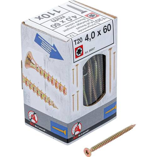 Vis Multifonctions Profil en T Torx T20 4,0 x 60 mm - Lot de 110 pcs - Fixation Polyvalente et Résistante - D-Work