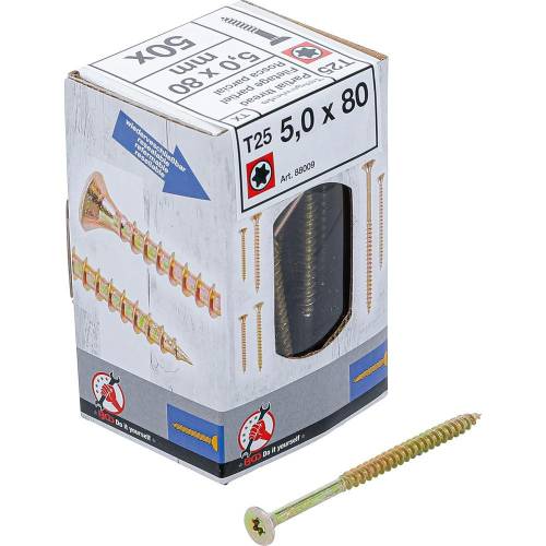 Vis Multifonctions Profil en T Torx T25 5 x 80 mm - Lot de 50 - Acier Résistant et Polyvalent - Fixation Fiable - D-Work